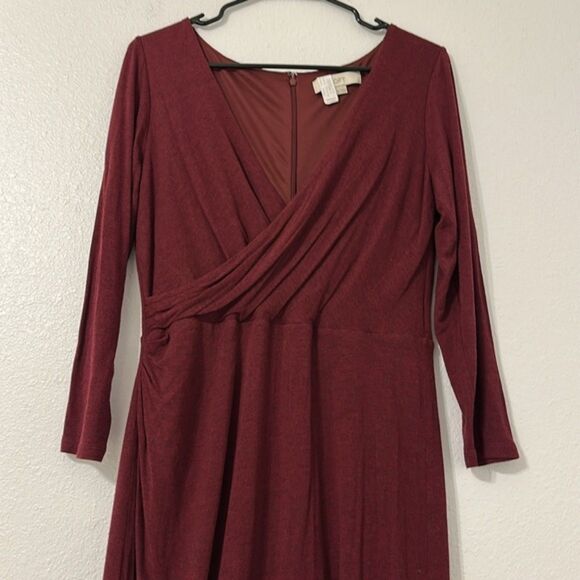 Ann Taylor Loft Cross Front Dress Stretchy Womens Medium Midi Wine Career Office - Picture 3 of 12